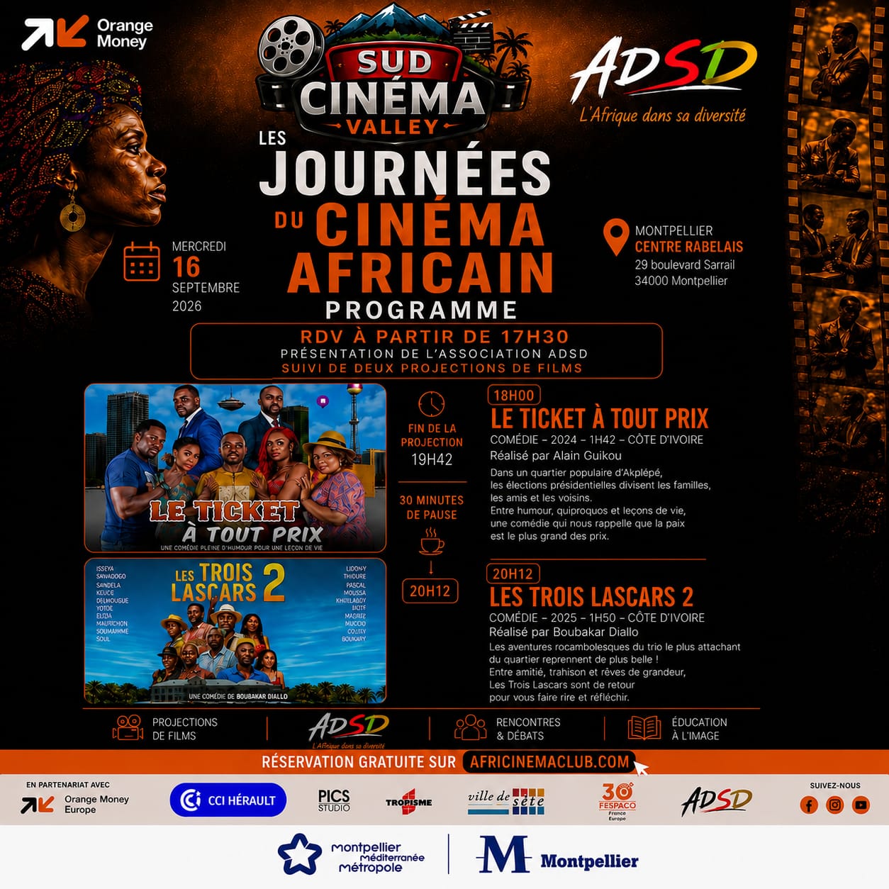 Affiche des Journées du cinéma africain du 16 septembre 2026 à Montpellier